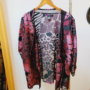 Women's Jacket PECK & PECK Sz L open front 3/4 sleeve Sheer Blank Pink